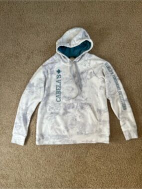 Cabela's White & Grey Hoodie with Teal Lining & Embroidered Logo